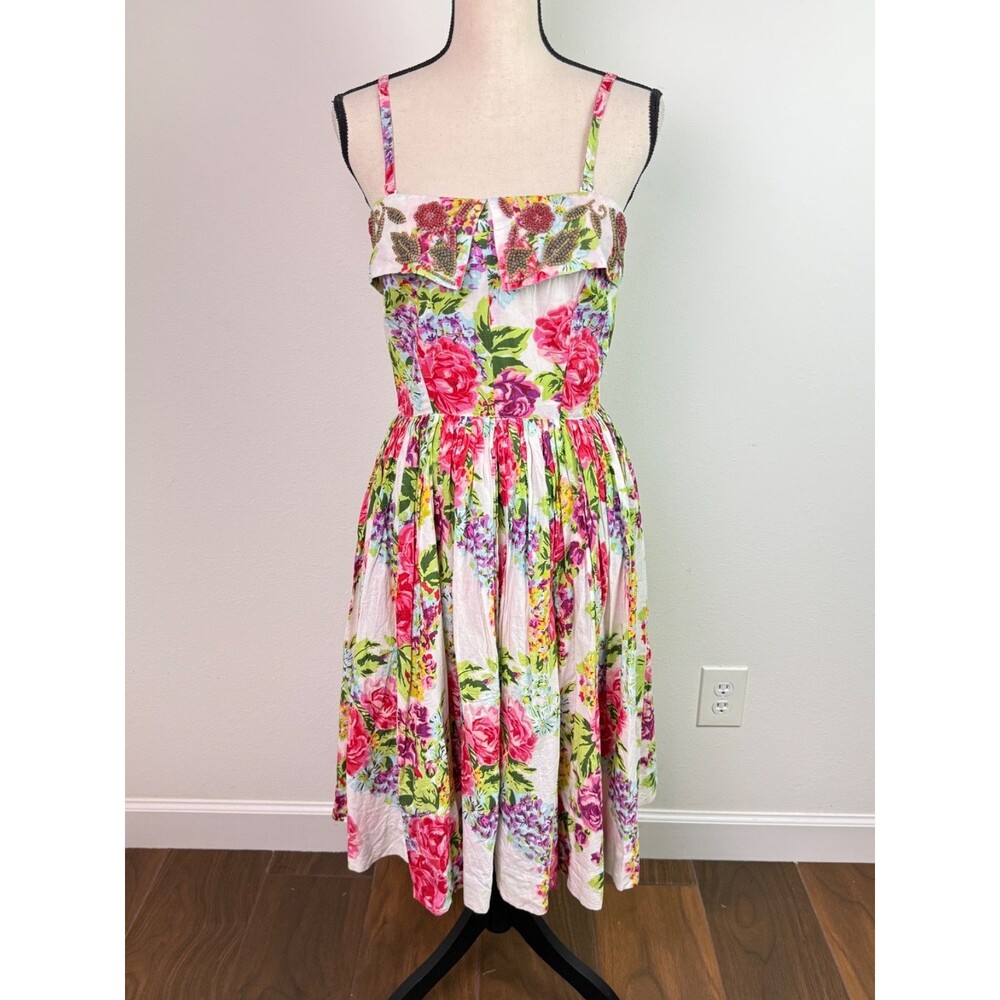 Aryeh Floral Fit & Flare Sundress Size Small Beaded Romantic Cottagecore Prairie